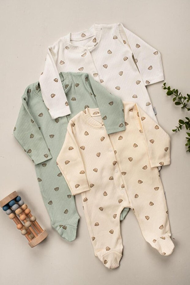 Newborn Baby Boy 100% Cotton 3-Piece Jumpsuit Set with Booties 3-6 Months
