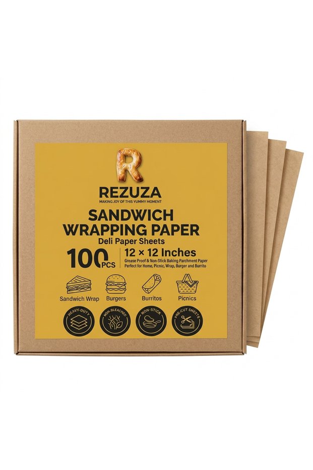 Sandwich Wrapping Paper 12x12 Inch 100 Sheets, Grease Proof Non-Stick Deli Paper for Sandwiches, Burgers, Burritos, Picnics & Home Use