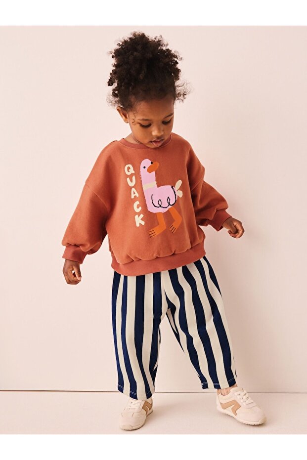 Girl's Duck Print Sweatshirt and Striped Pants 2-Piece Set
