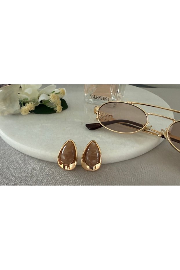 Vintage Coffee Stone Oval Steel Earrings