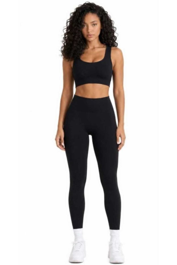 Black U-Neck Bustier and Push up Seamless Leggings Set