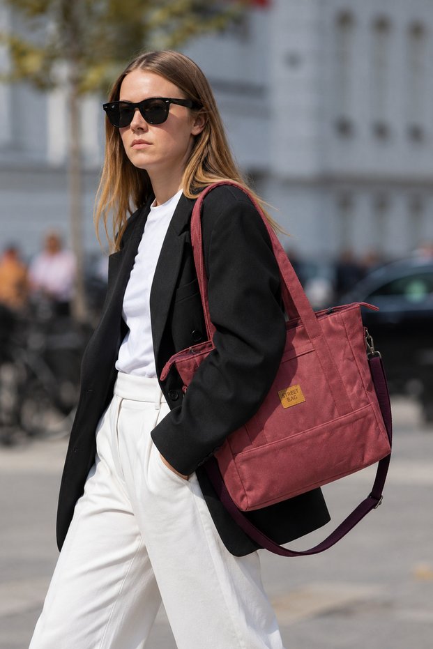 Burgundy Canvas Crossbody Shoulder Bag with Zipper Daily Tote Bag for Daily Travel Use