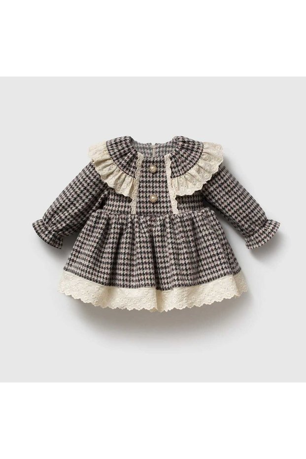 Larin Crowfoot Patterned Scallop Detailed Baby Girl Dress