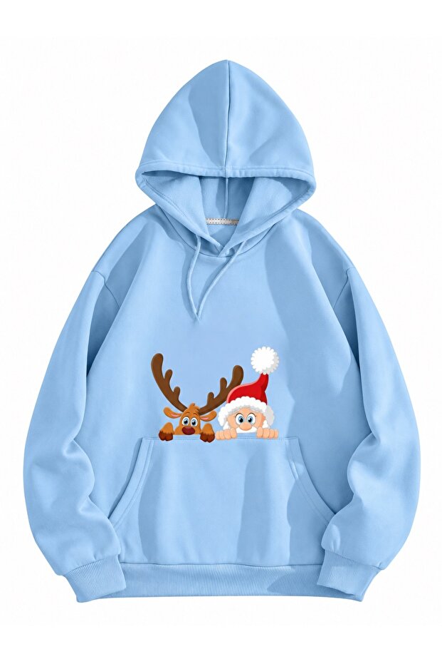 New Season 3Iplik Compant Combed Cotton Christmas Special Hooded Sweatshirt with Pockets