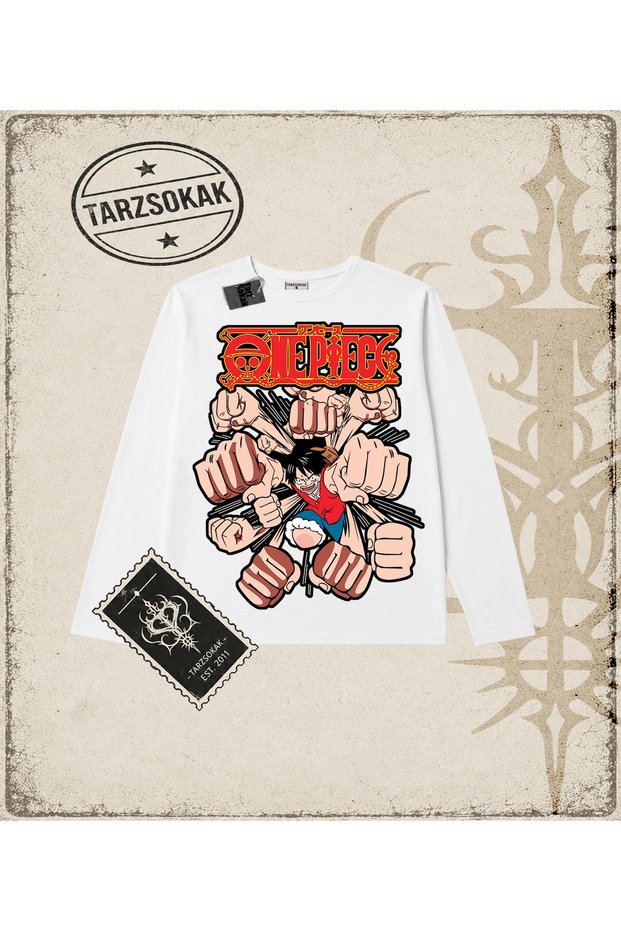 One Piece Anime Characters Biskilet Collar Long Sleeve White