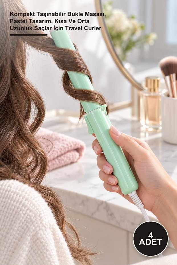 4 Pieces Mini Curling Irons – Compact Portable Curling Irons, Pastel Design, Travel Curlers for Short and Medium Length Hair