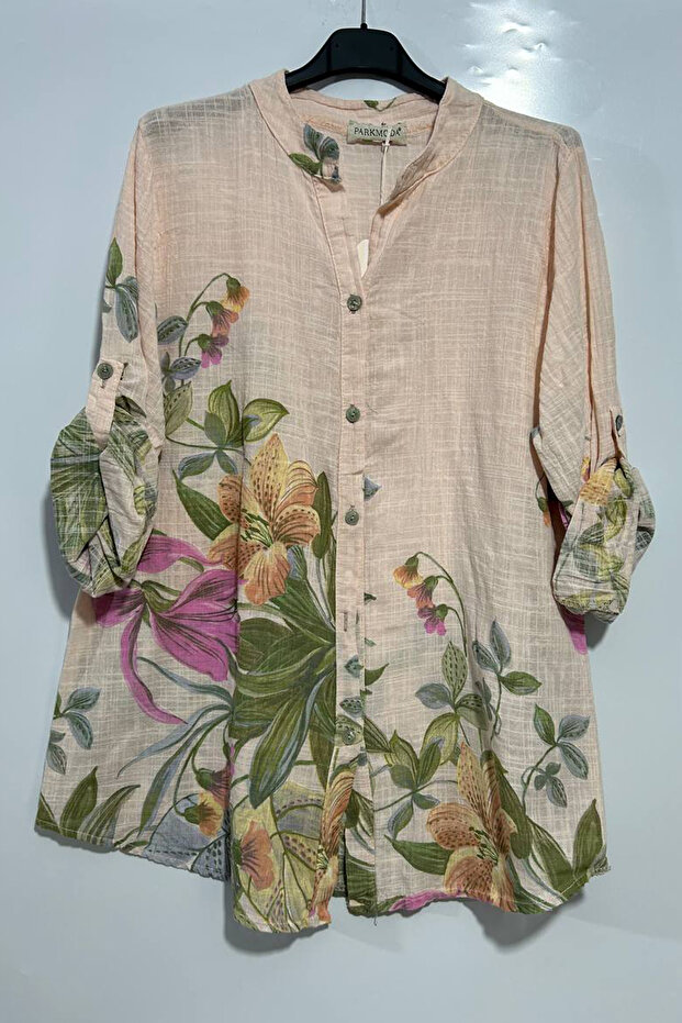 Women's Italian Lily Pattern 3/4 Sleeve 100% Cotton Shirt Blouse