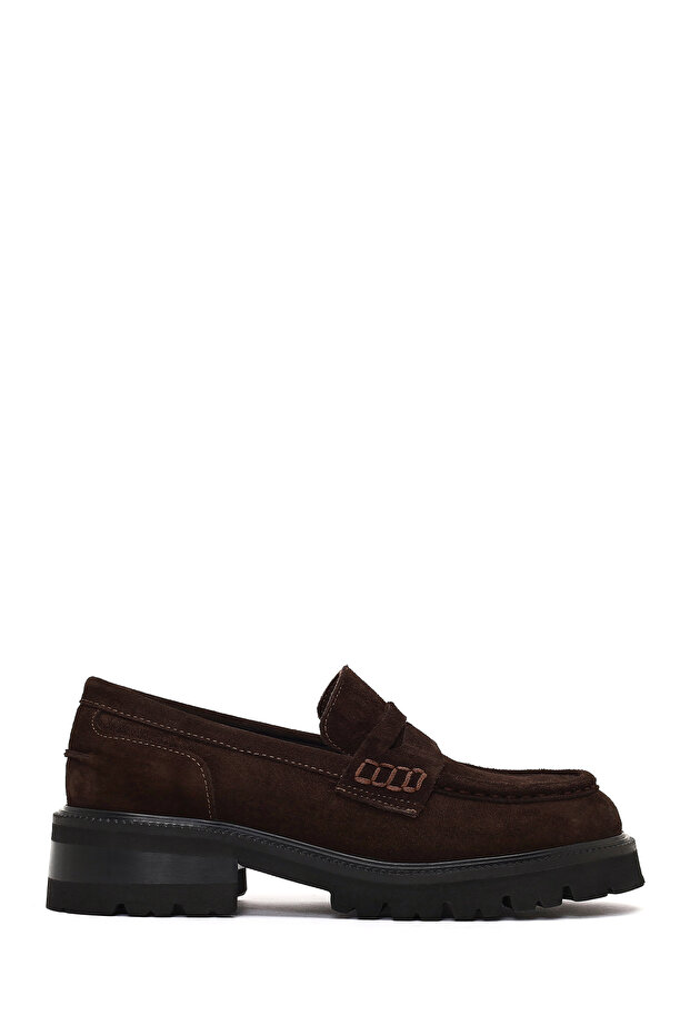 Women's Brown Thick-Soled Suede Leather Loafer Af130002Ds