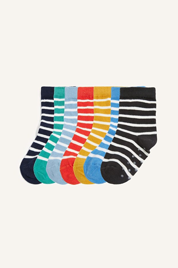 Striped Non-Slip Sole 7-Piece Cotton Long Socks for Baby Boy I5363A5Ns