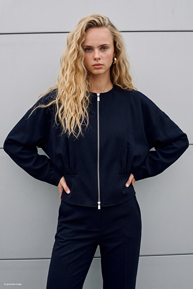 Zippered Jacket - Navy Blue