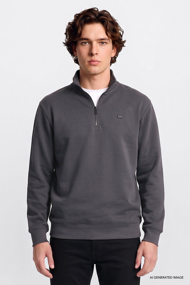 Regular Fit Normal Cut Hooded Zipper Detailed Black Sweatshirt