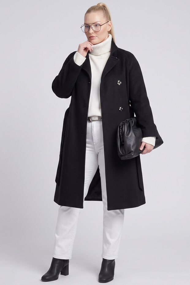 Big Button Cashmere Coat Black