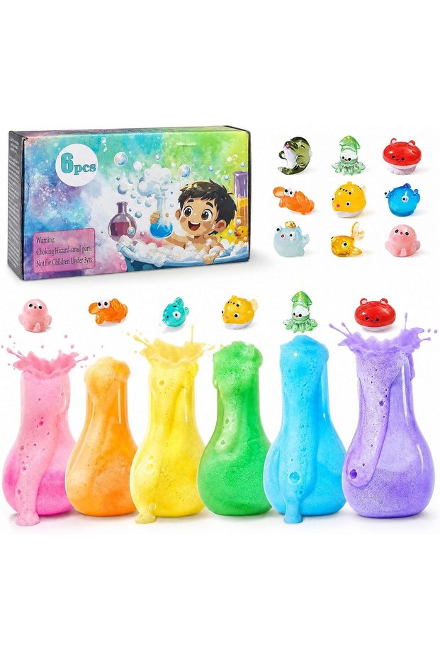 Bath Bombs Potion,6 Pack Fizzy Bubble Bath Explosions,100G Large Bubble Volume Colorful Bath Bombs for Kids, Scientific & Magical Bath Time Buddy, Fun & Educational Kids Bath Experience