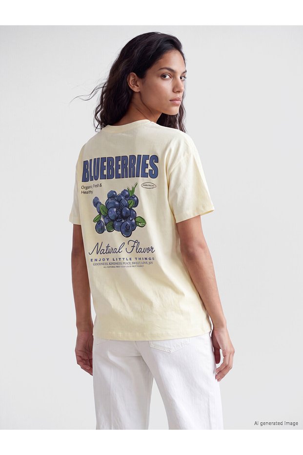 Two Mt Shop Quality Xside Yellow Combed Cotton Printed Loose & Baggy Short Sleeve Women's T-Shirt
