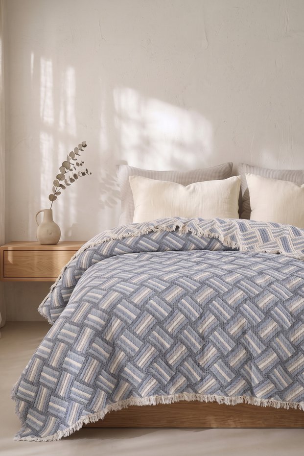 Preya 100% Cotton Muslin Double Bedspread & Throw | Anti-Sweat Natural Fabric and Soft Texture