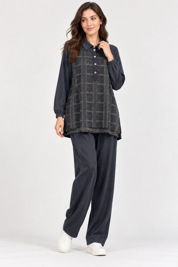 Lyocel Viscose Blended Tunic Pants Double Set