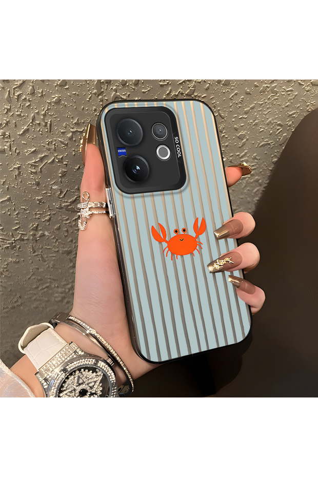 Vivo V60 Compatible Simple Striped Cartoon Little Red Crab Impact-Resistant Drawing