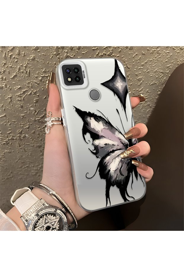 Redmi 9C/10A Compatible Cool Ink Pink White Butterfly Star Simple Style Shock Absorbing