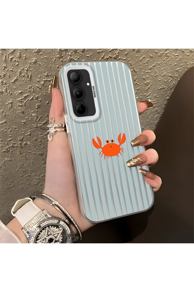 Samsung Galaxy A35 Compatible Simple Striped Cartoon Little Red Crab Impact-Resistant Drawing