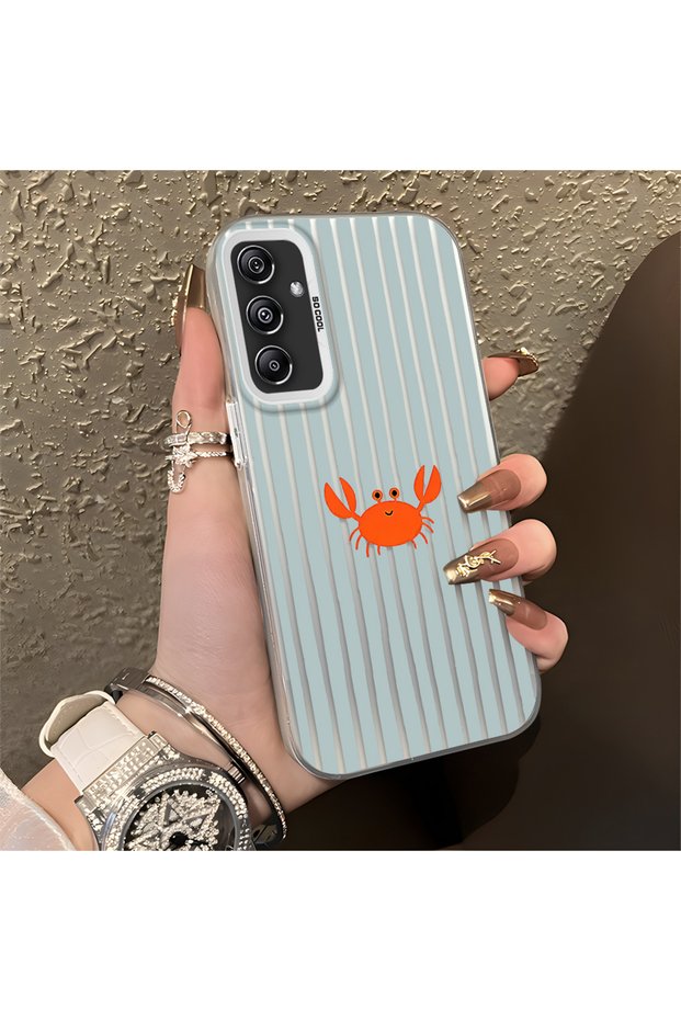 Samsung Galaxy M34 Compatible Simple Striped Cartoon Little Red Crab Impact-Resistant Drawing