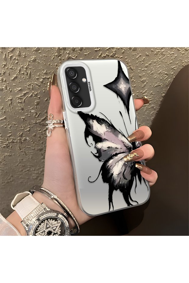Samsung Galaxy M15 Compatible Cool Ink Pink White Butterfly Star Simple Style Shock Absorbent