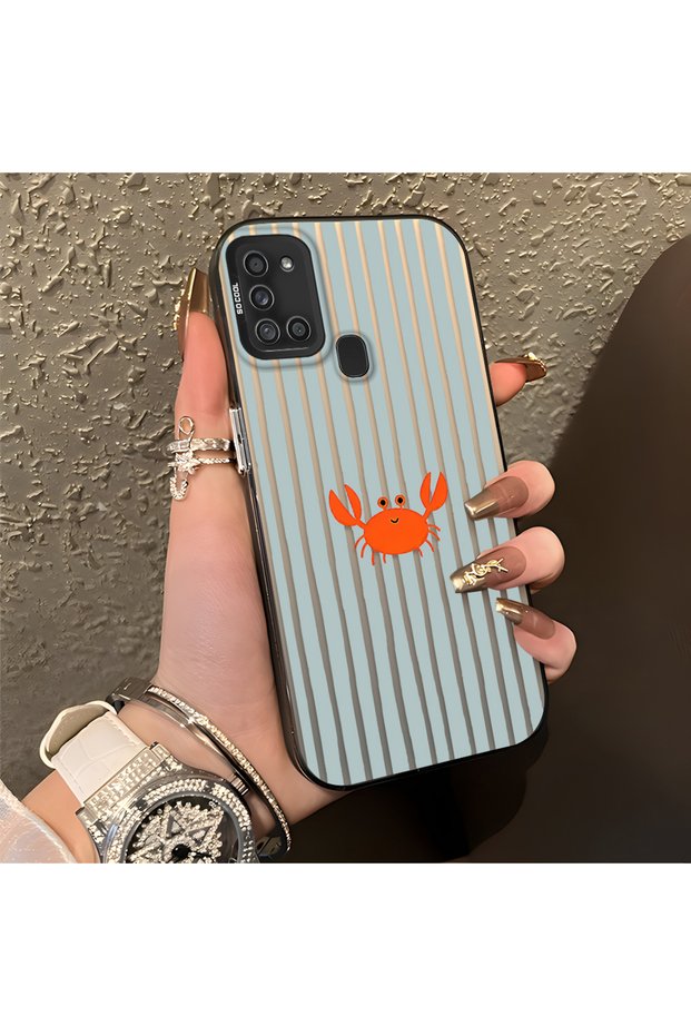 Samsung Galaxy A21S Compatible Simple Line Cartoon Little Red Crab Impact Resistant Drawing