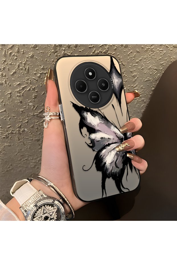Redmi A4 Compatible Cool Ink Pink White Butterfly Star Simple Style Shock Absorbing