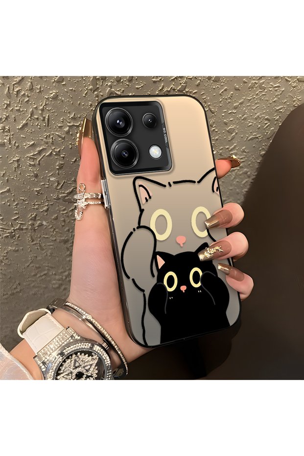 Poco X6 Compatible Simple Striped Cute Black Cat Impact Wear-Resistant Art Print