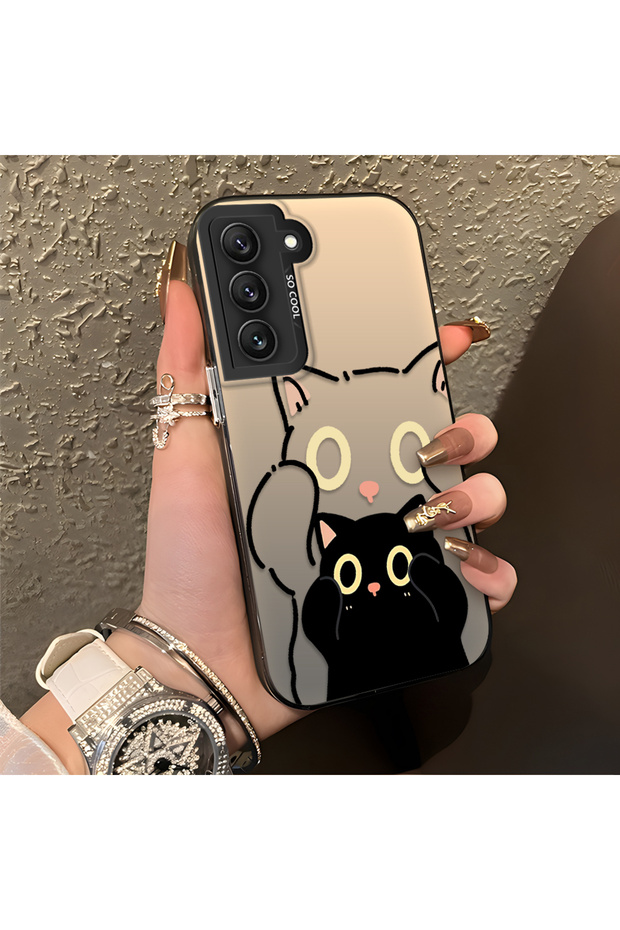 Samsung Galaxy S22 Compatible Simple Striped Cute Black Cat Impact Wear Resistant Art Print