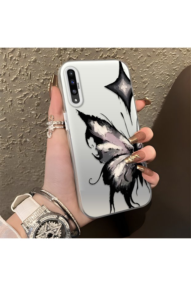 Samsung Galaxy A50/A50S/A30S Compatible Cool Ink Pink White Butterfly Star Simple Style Shock Absorbent
