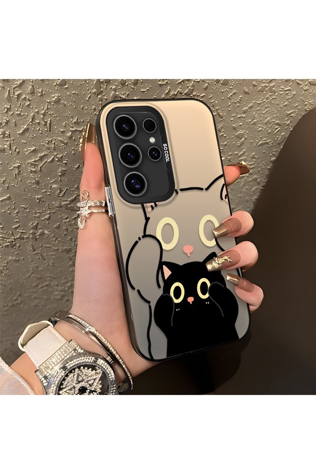 Samsung Galaxy S24 Ultra Compatible Simple Striped Cute Black Cat Impact Wear Resistant Art Print