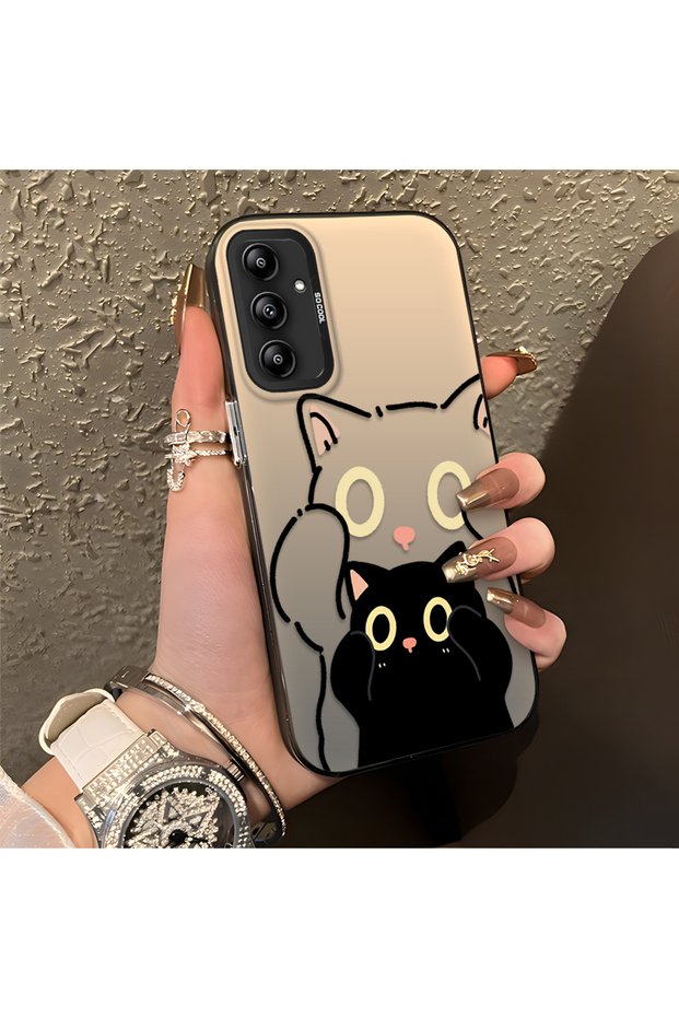 Samsung Galaxy A14 4G/5G Compatible Simple Striped Cute Black Cat Impact Wear Resistant Art Print