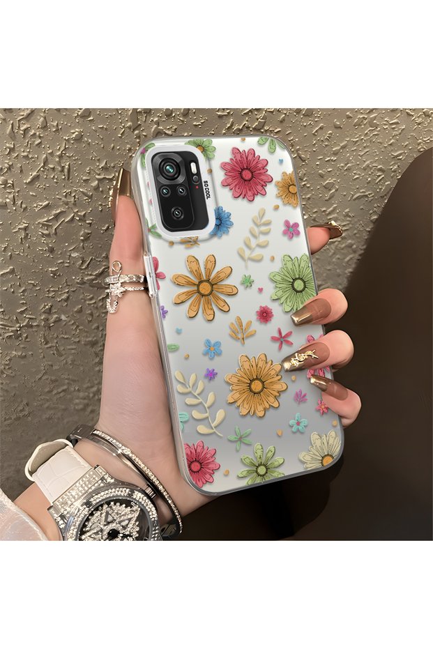Poco M5S Compatible Colorful Multicolor Daisy Plants Retro Hand Drawn Flower Print