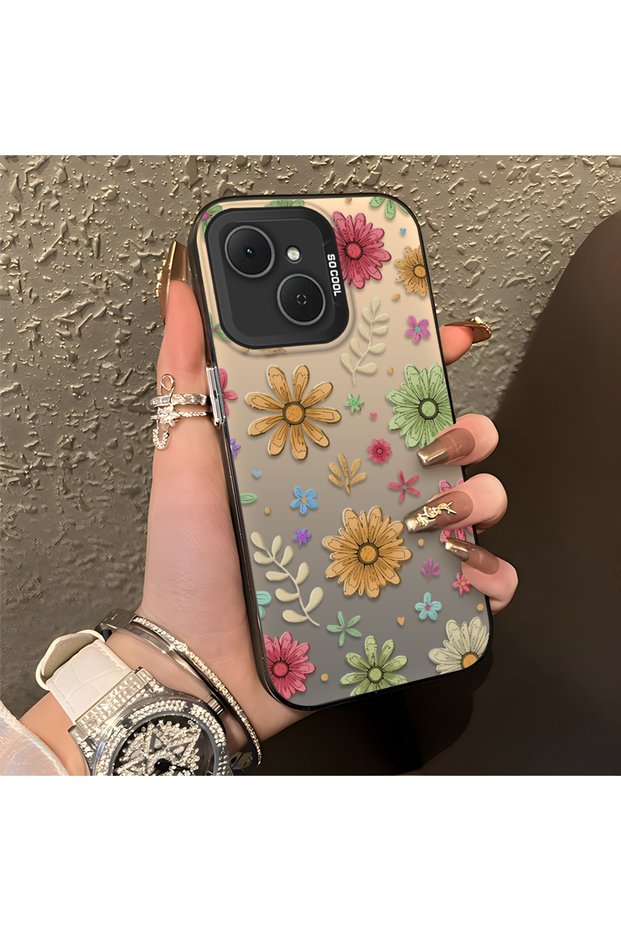 Tecno Spark 40C Compatible Colorful Multicolor Daisy Plants Retro Hand Drawn Flower Print