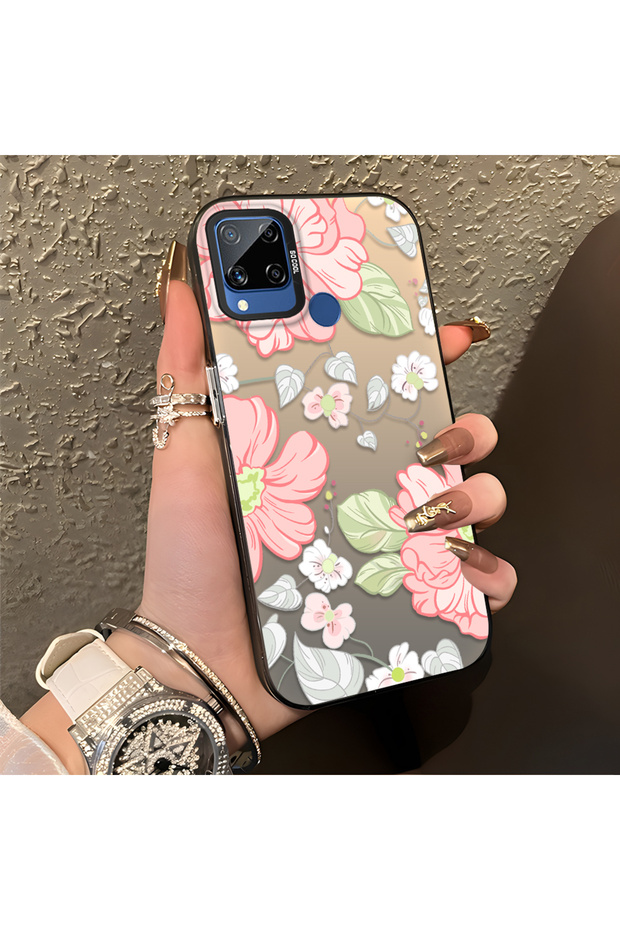 Realme C15/C25/C25S Compatible Fresh Pink White Flower Ivy Full Surround Elegant Shockproof Printing