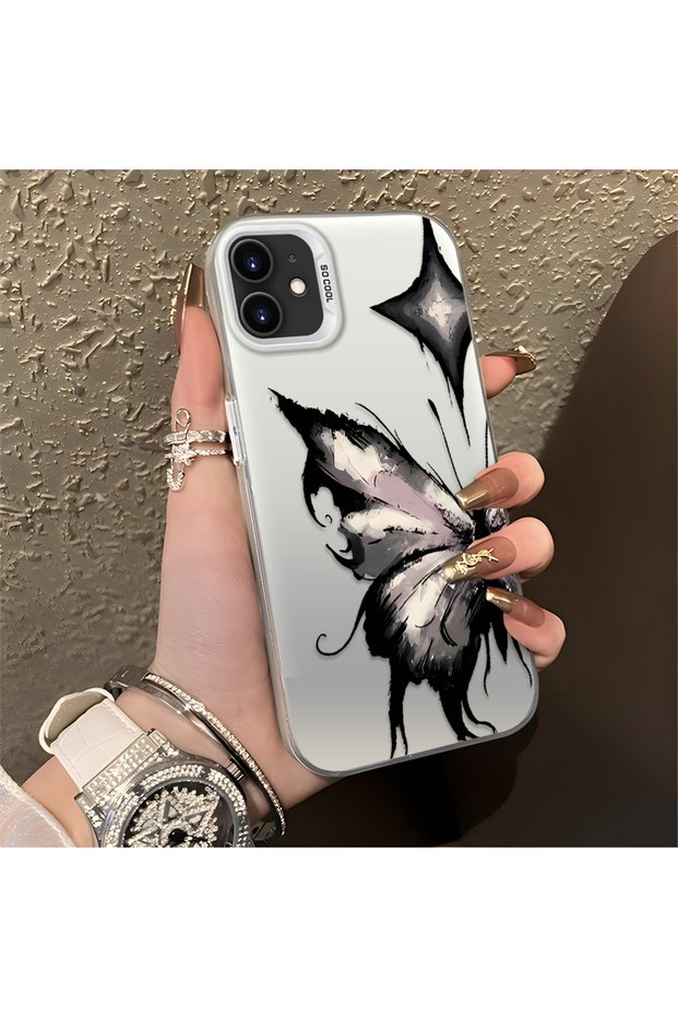 iPhone 12 Mini Compatible Cool Ink Pink White Butterfly Star Simple Style Shock Absorbing