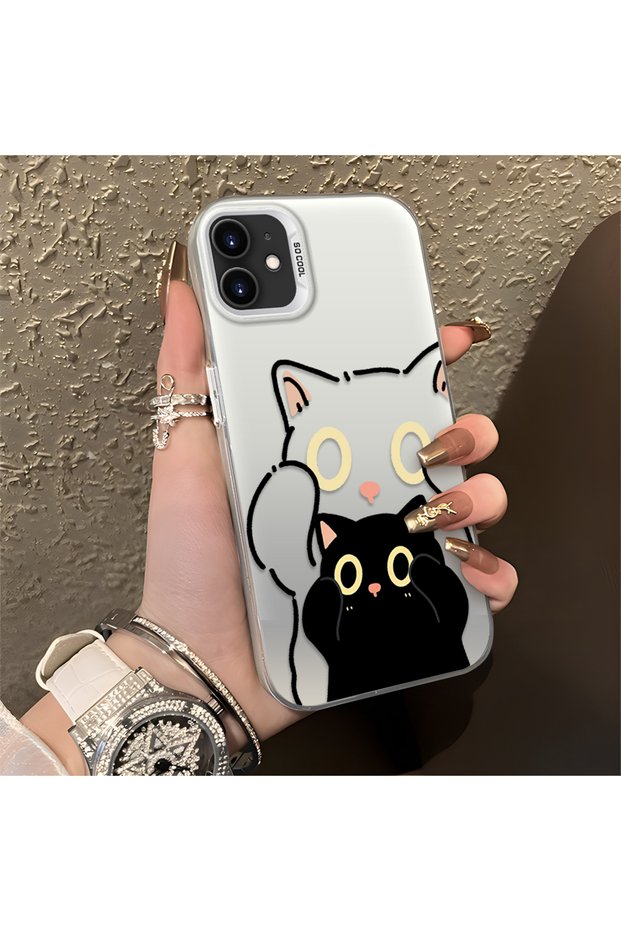 iPhone 12/12 Pro Compatible Simple Striped Cute Black Cat Impact Wear-Resistant Art Print