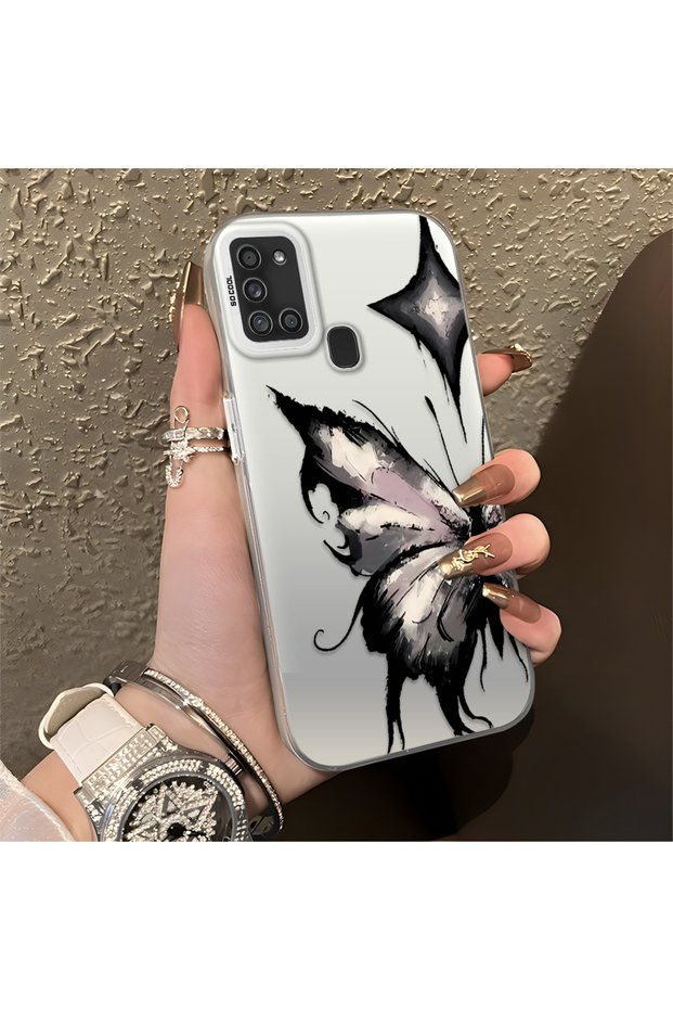 Samsung Galaxy A21S Compatible Cool Ink Pink White Butterfly Star Simple Style Shock Absorbent