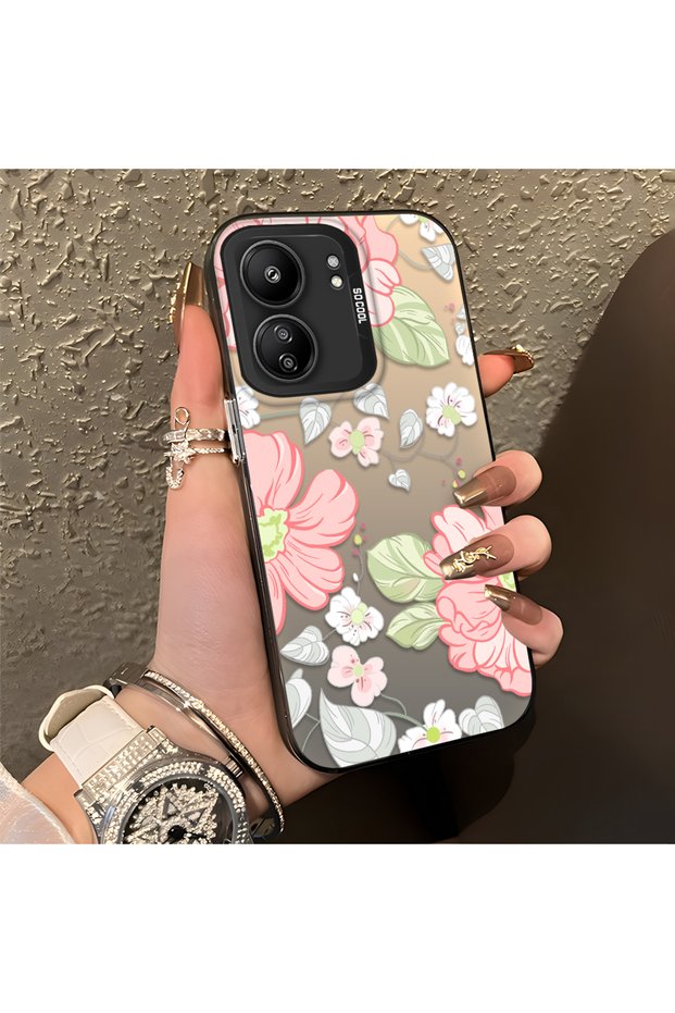Poco C65 Compatible Fresh Pink White Flower Ivy Full Surround Elegant Shockproof Printing