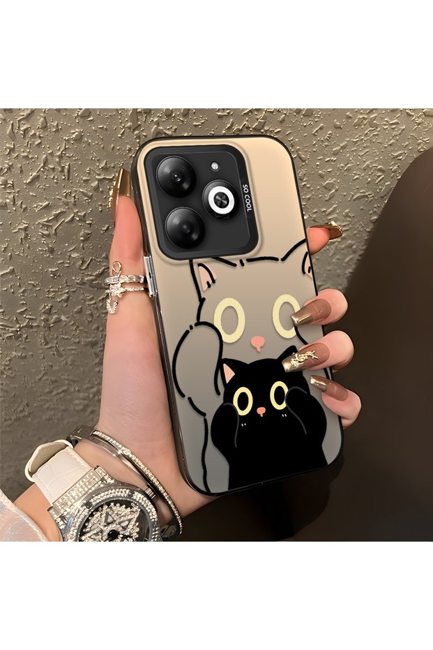 Infinix Smart 8/8 Pro/8 Plus Compatible Simple Stripes Cute Black Cat Impact Wear-Resistant Art Print