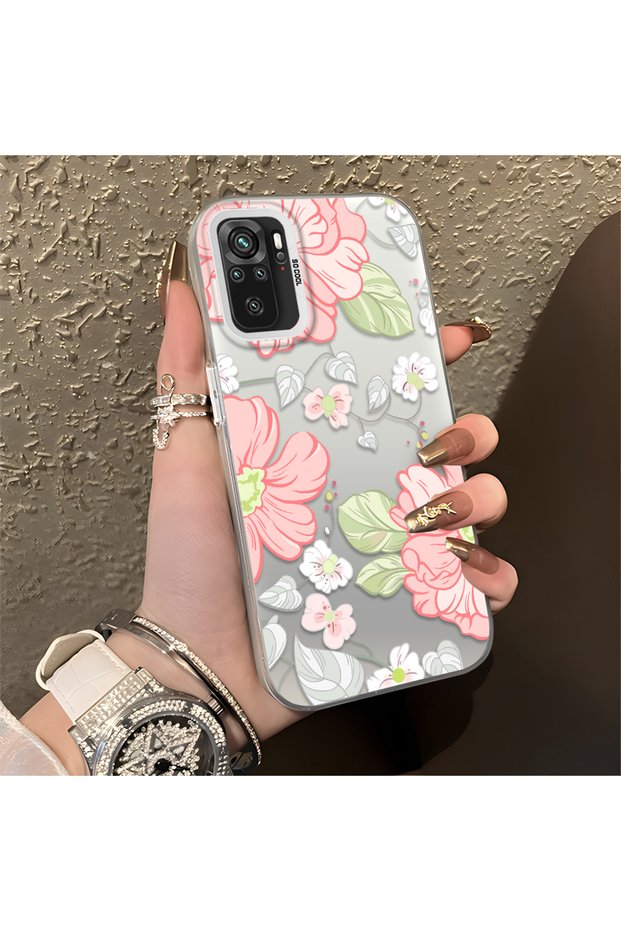 Redmi Note 10 4G/Note 10S Compatible Fresh Pink White Flower Ivy Full Surround Elegant Shockproof Printing