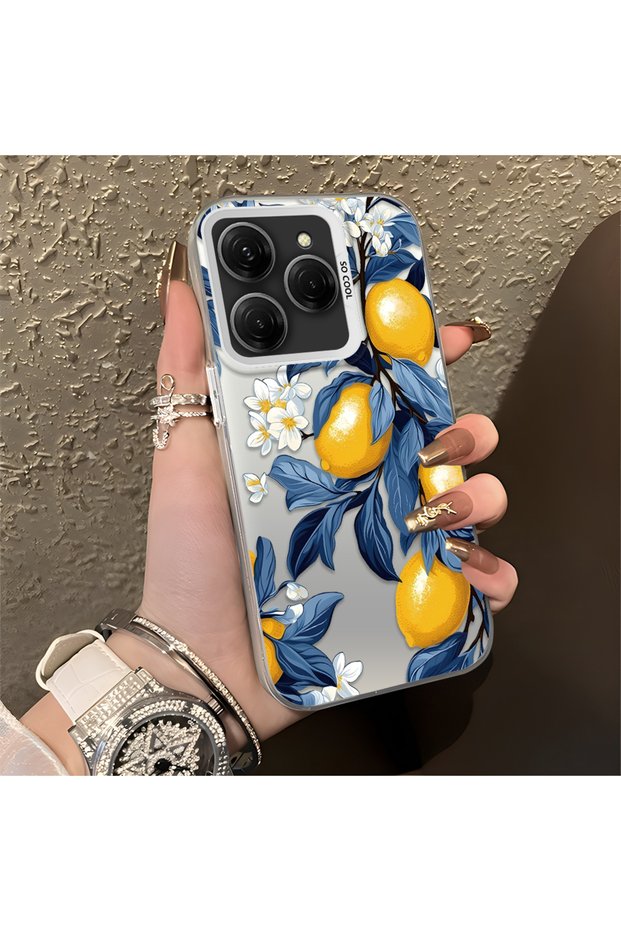Tecno Spark 20 Pro 4G/5G Compatible Yellow Lemon Blue Leaf White Small Flower Shock Absorbing Protection