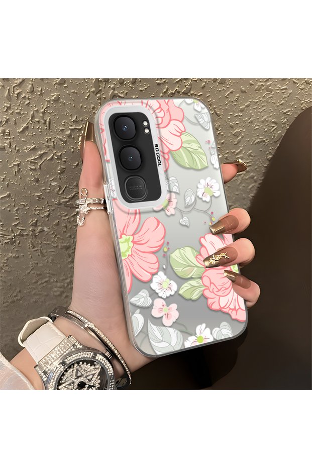 Vivo Y31/Y21D Compatible Fresh Pink White Flower Ivy Full Surround Elegant Shockproof Printing