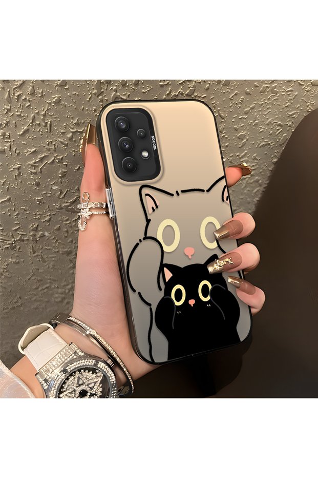 Samsung Galaxy A32 4g Compatible Simple Striped Cute Black Cat Impact Wear Resistant Art Print