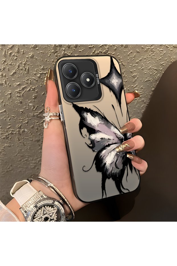 Realme C63 4G/C61 Compatible Airy Ink Pink White Butterfly Star Simple Style Shock Absorbing