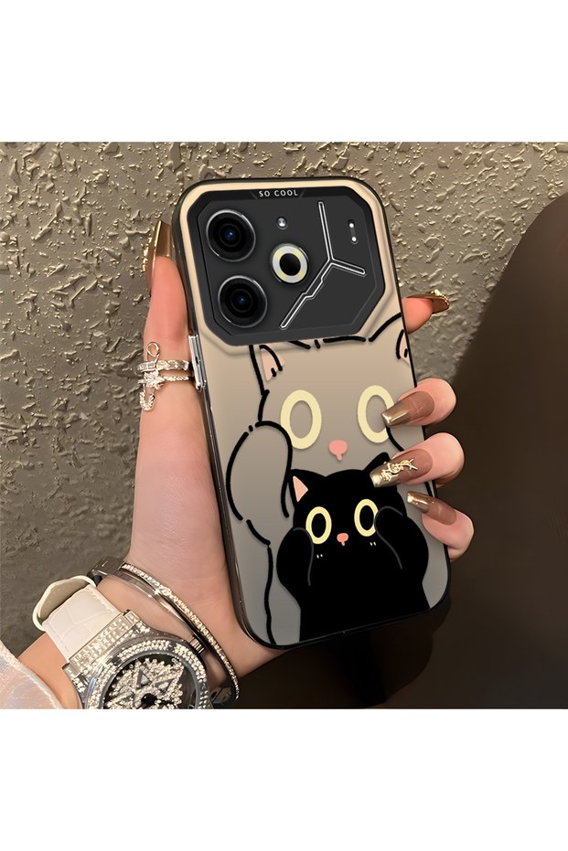 Tecno Pova 6/Pova 6 Pro 5g Compatible Simple Stripes Cute Black Cat Impact Wear-Resistant Art Print