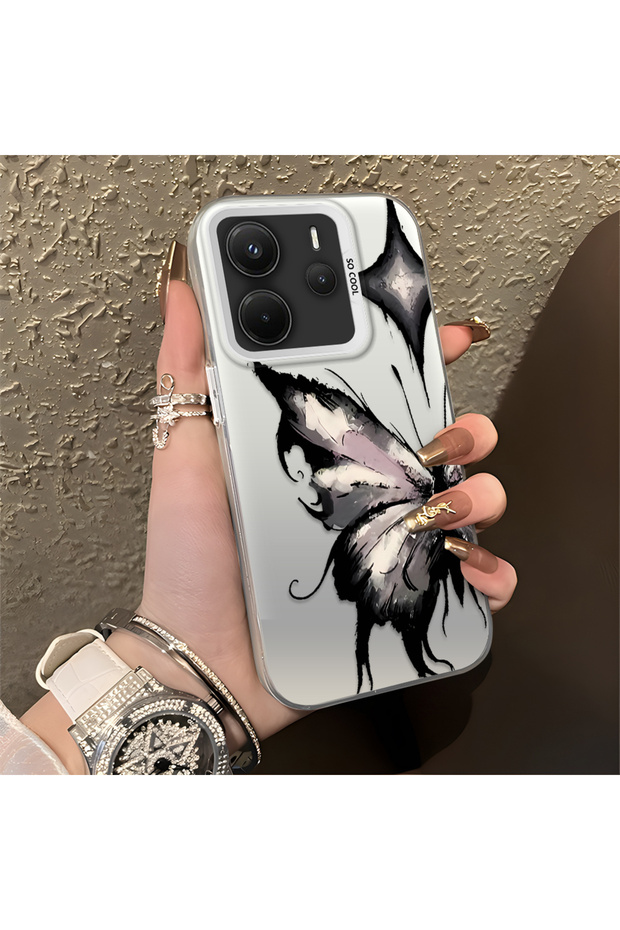 Redmi Note 14 4g Compatible Cool Ink Pink White Butterfly Star Simple Style Shock Absorbing