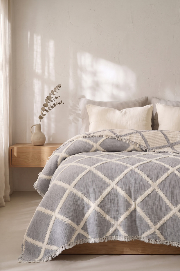 Pergamon 100% Cotton Muslin Double Bedspread & Throw | Anti-Sweat Natural Fabric and Soft Texture