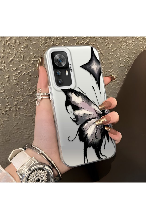 Redmi K50 Ultra Compatible Cool Ink Pink White Butterfly Star Simple Style Shock Absorbing