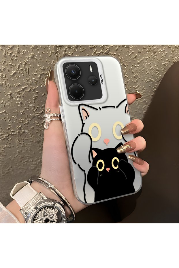 Redmi Note 14 4g Compatible Simple Striped Cute Black Cat Impact Wear-Resistant Art Print